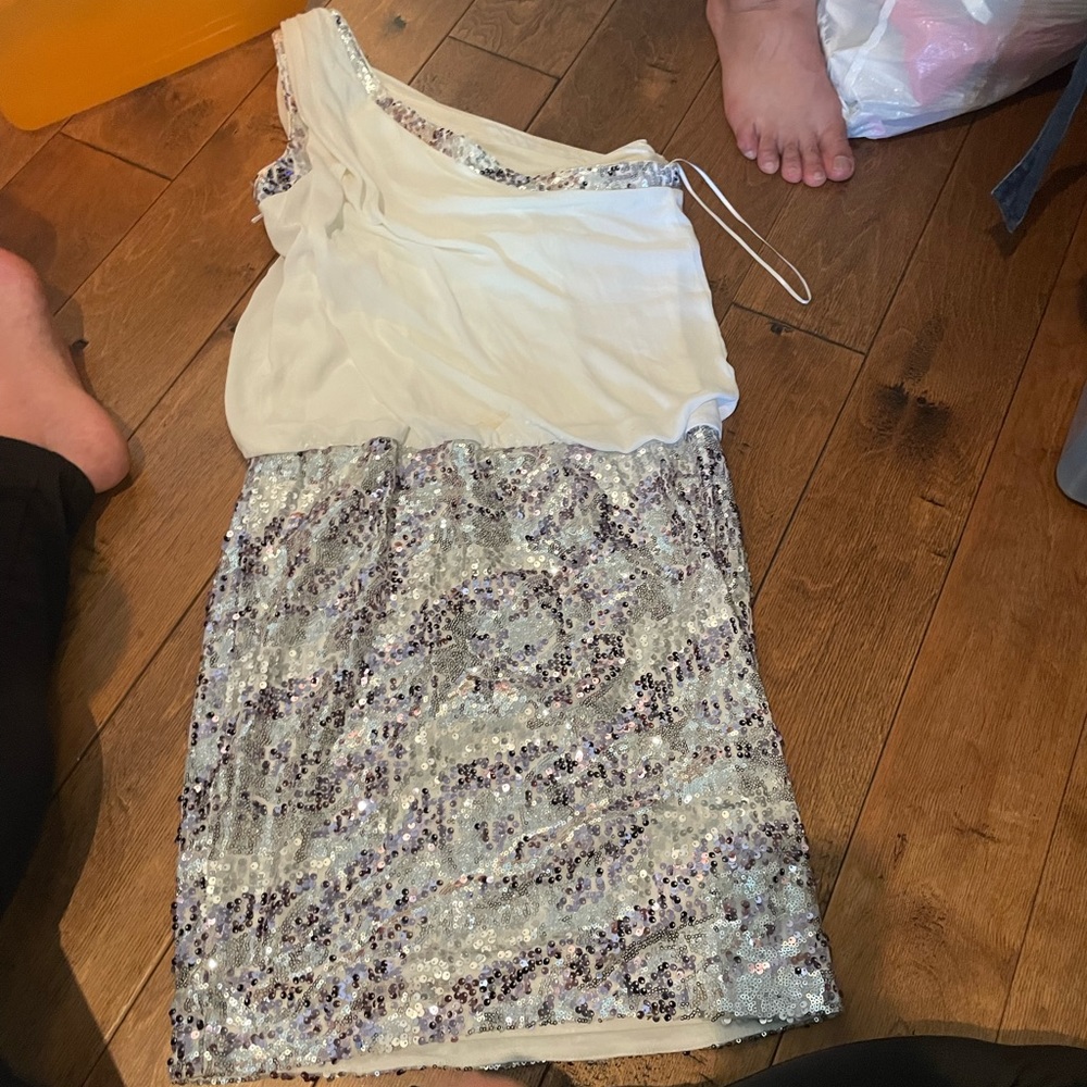 Silver sequin asymmetrical dress